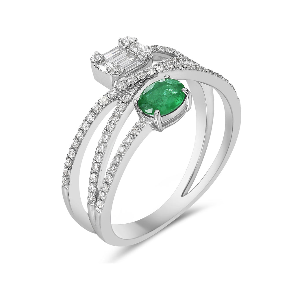 Oval Cut Emerald Pave Diamond Designer Ring In 18k White Gold For Her