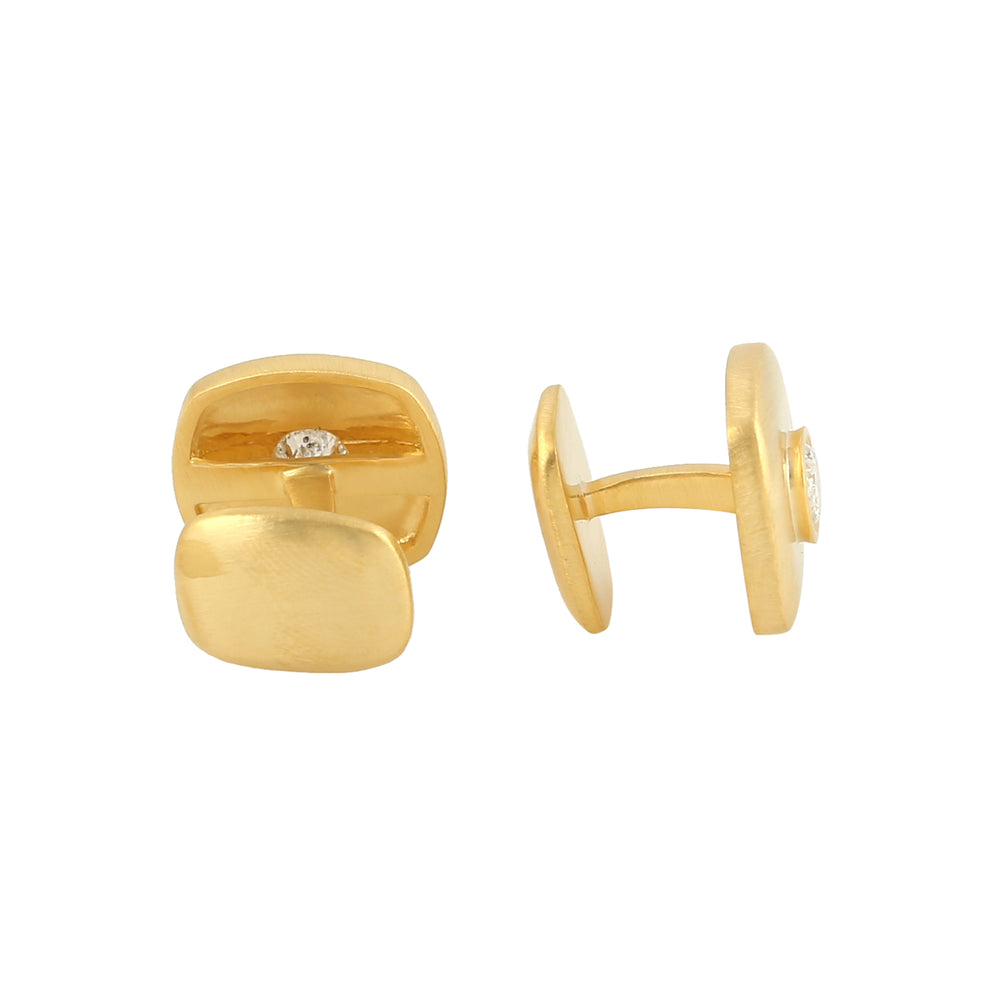 10K Yellow Gold Bezel Set Rose Cut Diamond Unique Cufflinks For Men's