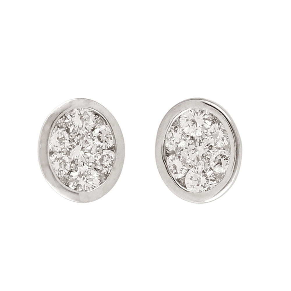 18K White Gold Prong Natural Diamond Oval Shape Stud Earrings