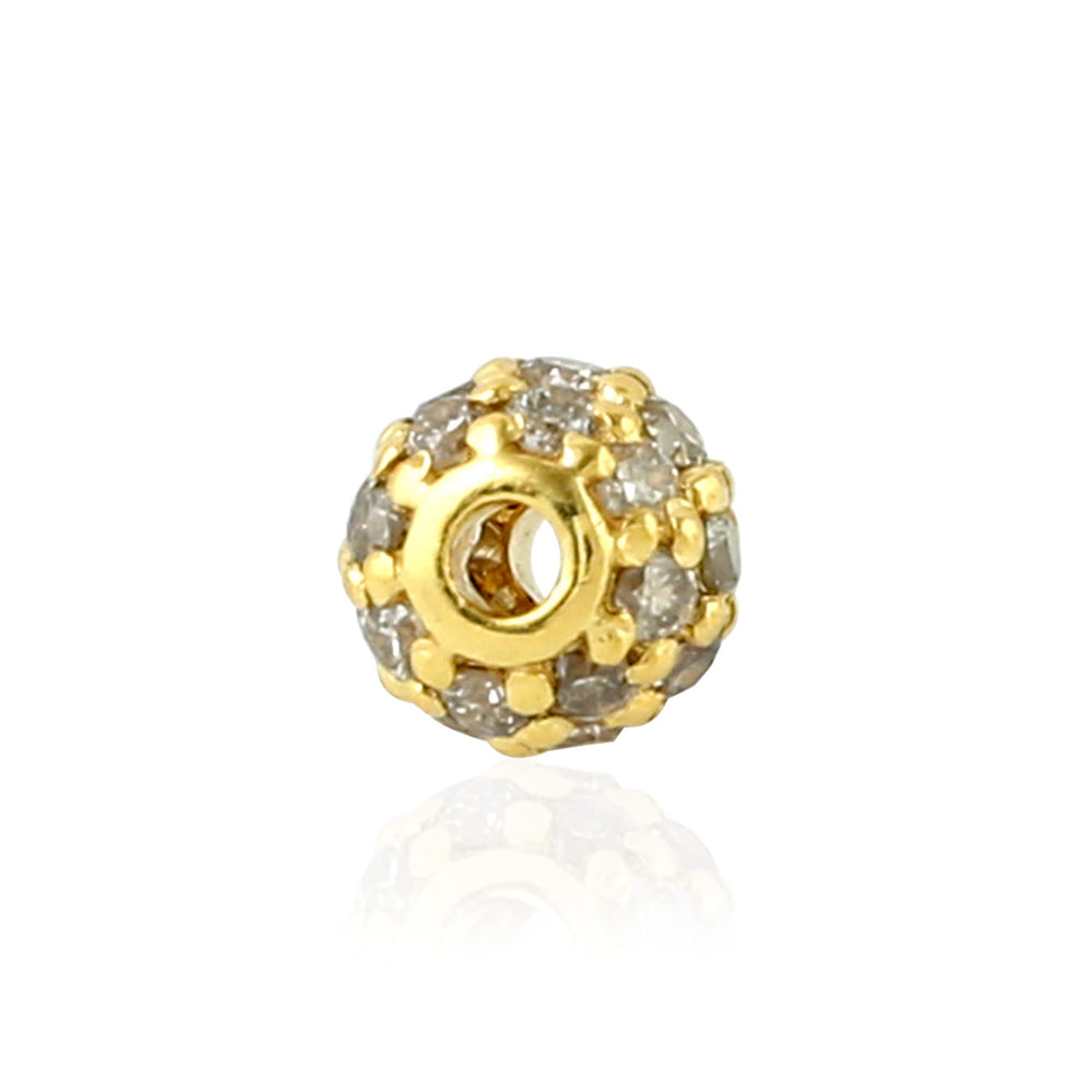 14K Yellow Gold Natural Diamond Pave Bead Ball Finding Jewelry