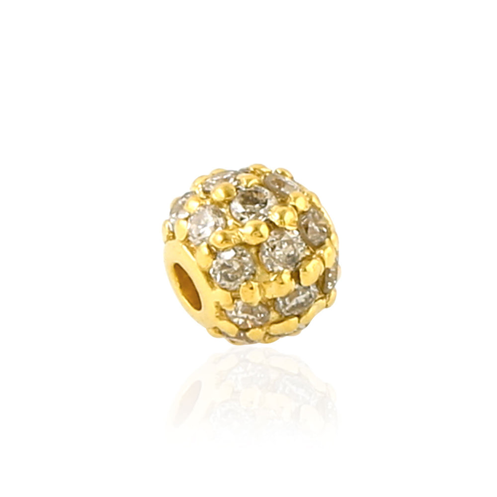 14K Yellow Gold Natural Diamond Pave Bead Ball Finding Jewelry