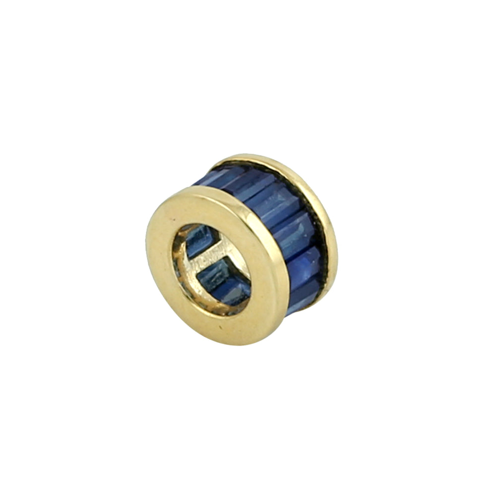 Baguette Sapphire Gemstone Channel Set Designer Charm Finding 14K Yellow Gold Jewelry For Unisex