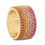 18k Yellow Gold Rainbow Sapphire September Birthstone Pave Beautiful Band Ring For Her