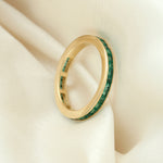 18k Yellow Gold Channel Set Square Cut Emerald Band Ring For Women Jewelry