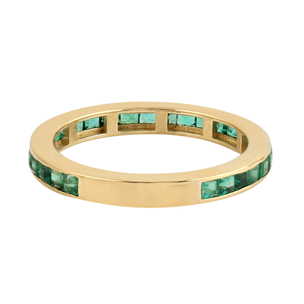 18k Yellow Gold Channel Set Square Cut Emerald Band Ring For Women Jewelry