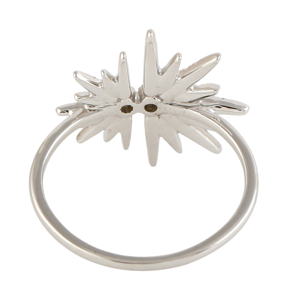 18K White Gold Pave Natural Diamond Starburst Design Ring For Gifts