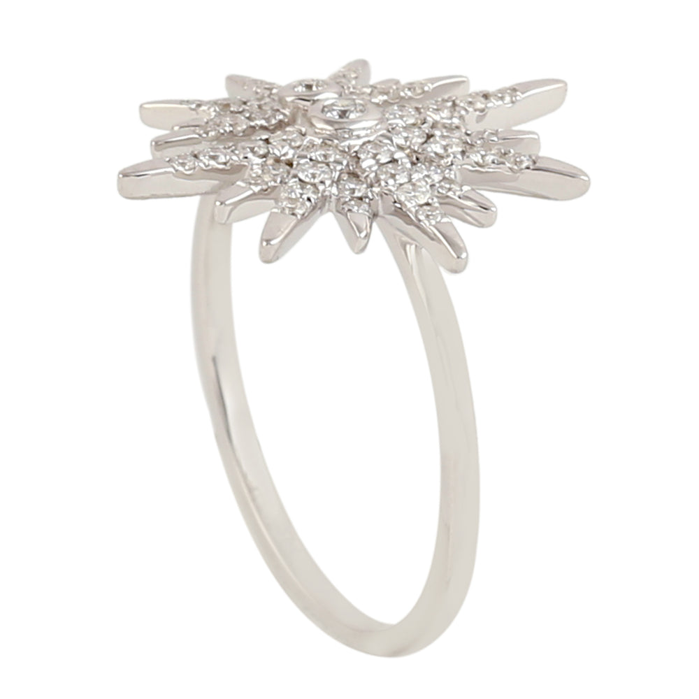 18K White Gold Pave Natural Diamond Starburst Design Ring For Gifts