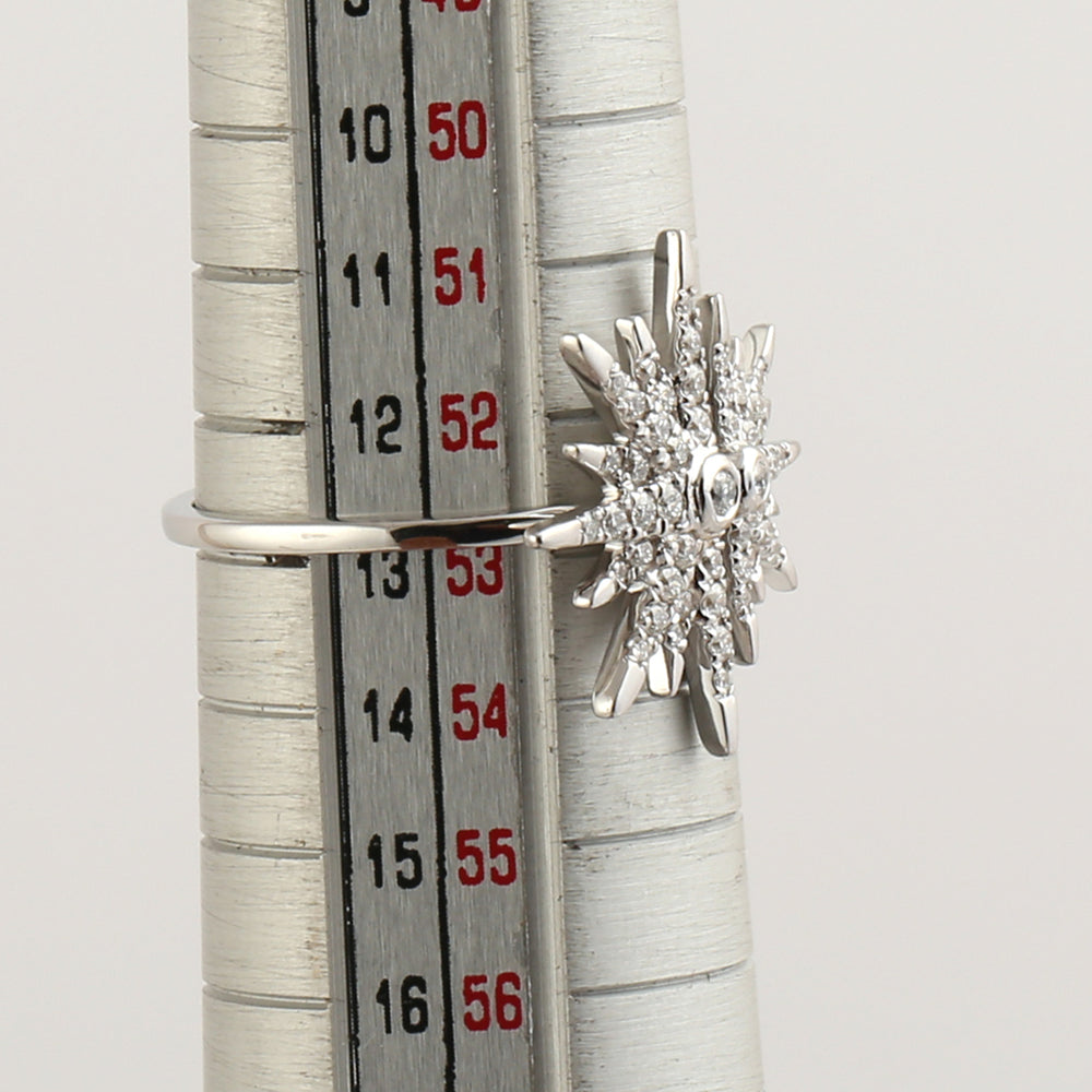 18K White Gold Pave Natural Diamond Starburst Design Ring For Gifts