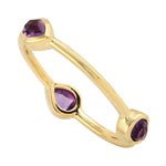 14K Yellow Gold Bezel Set  Amethyst Gemstone Three Stone Band Ring