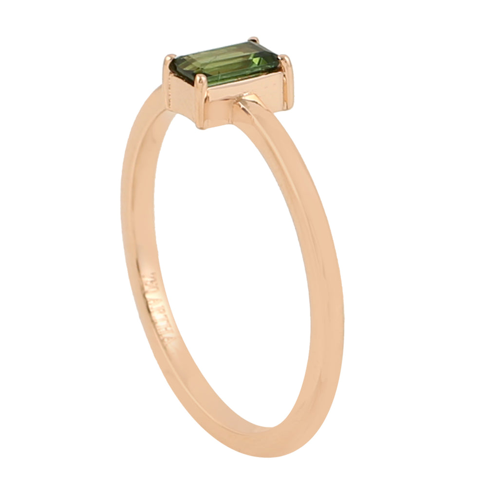 Baguette Cut Green Tourmaline Dainty Band Ring In 18k Rose Gold