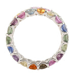 Prong Set Multicolor Sapphire Beautiful Band Ring In 18k White Gold