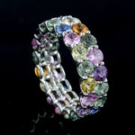 Prong Set Multicolor Sapphire Beautiful Band Ring In 18k White Gold