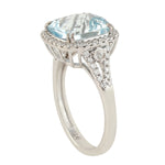 Cushion Cut Aquamarine Natural Pave Diamond Cocktail Ring Jewelry in 18k White Gold