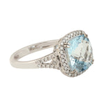 Cushion Cut Aquamarine Natural Pave Diamond Cocktail Ring Jewelry in 18k White Gold