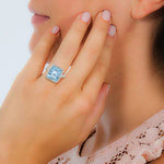 Emerald Cut Natural Aquamarine Pave Diamond Cocktail Ring Jewelry In 18k White Gold