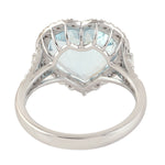 Aquamarine Pave Diamond Accent Heart Shape Solitaire Ring In 18K White Gold