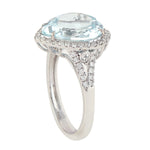 Aquamarine Pave Diamond Accent Heart Shape Solitaire Ring In 18K White Gold