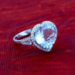 Aquamarine Pave Diamond Accent Heart Shape Solitaire Ring In 18K White Gold