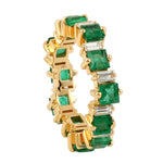 Square Emerald Baguette Diamond Full Eternity Band Ring In 18K Yellow Gold