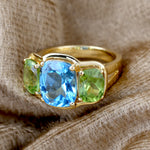 Natural Topaz Peridot Amethyst Gemstone Designer Solid Gold Cocktail Ring