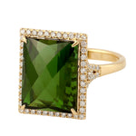 Green Tourmaline Pave Diamond Cocktail Ring Wedding Jewelry in 18k Yellow Gold For Her