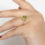 Natural Peridot Pave Diamond Heart Shaped Cocktail Ring In 14k Yellow Gold