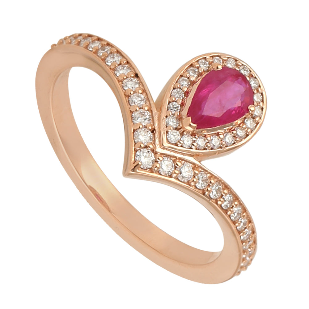 Pear Cut Ruby July Birthstone Pave Diamond Accent Tiara Ring In Rose Gold