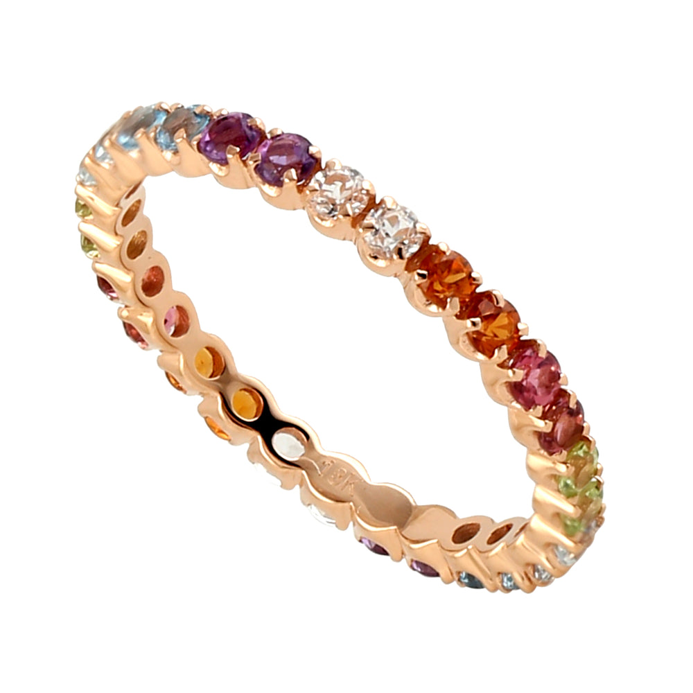 Topaz Citrine Peridot Multi Gemstone Designer Band Ring In Rose Gold For Gifts