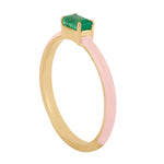 Baguette Emerald May Birthstone Enamel Stone Band Ring In 14k Yellow Gold