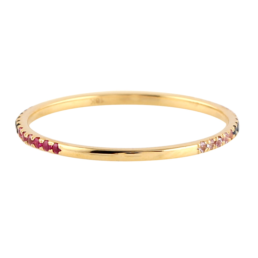 18K Yellow Gold Half Eternity Band Ring Multicolor Sapphire