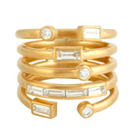 Baguette Cut Diamond In 18k Yellow Gold Spiral Ring Gift For Her