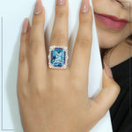 Beautiful Topaz & Blue Sapphire Diamond Party Wear Cocktail Ring In 18k White Gold