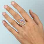 Opal Doublet Prong Garnet Diamond Trillion Cocktail Ring In 18k Yellow Gold For Gift