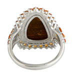 Opal Doublet Prong Garnet Diamond Trillion Cocktail Ring In 18k Yellow Gold For Gift