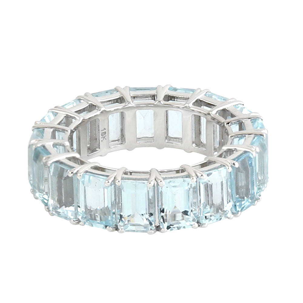 Octagon Cut Aquamarine March Birthstone Full Eternity Band Ring  in 18k White Gold