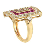 Princess Cut Ruby Channel Set Pave Diamond Wedding Ring 18K Solid Gold Jewelry