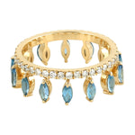 Marquise Cut Aquamarine Pave Diamond Tiara Design Band Ring In Yellow Gold