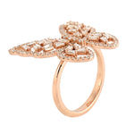 Baguette Diamond In 18k Rose Gold Butterfly Cluster Ring For Valentine Gifts