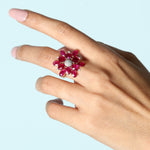 Faceted Oval Cut Ruby Pave Diamond Beautiful Daisy Ring In 18k Yellow Gold Ring