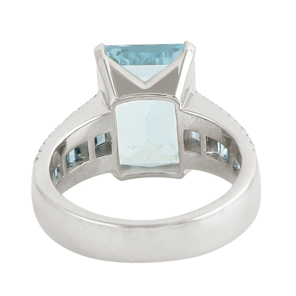 Natural Aquamarine Pave Diamond Cocktail Ring 18k White Gold For Women