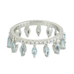 Marquise Cut Aquamarine Pave Diamond Tiara Design Band Ring In White Gold