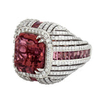 Pink Faceted Tourmaline Pave Diamond 18k White Gold Heavy Cocktail Ring For Women