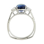 Natural Heart Shape Diamond Oval Blue Sapphire 18K White Gold Cocktail Ring Jewelry