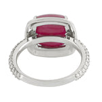 Pyramid Cut Ruby Pave Diamond Enamel Solitaire Ring In 18K White Gold Jewelry