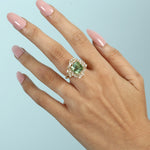 Square Cut Green Tourmaline Pave Diamond 18K Yellow Gold Designer Ring For Engagement