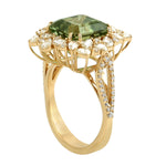 Square Cut Green Tourmaline Pave Diamond 18K Yellow Gold Designer Ring For Engagement