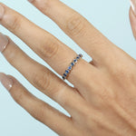 Bezel Set Blue Sapphire Gemstone 18K White Gold Band Ring For Women