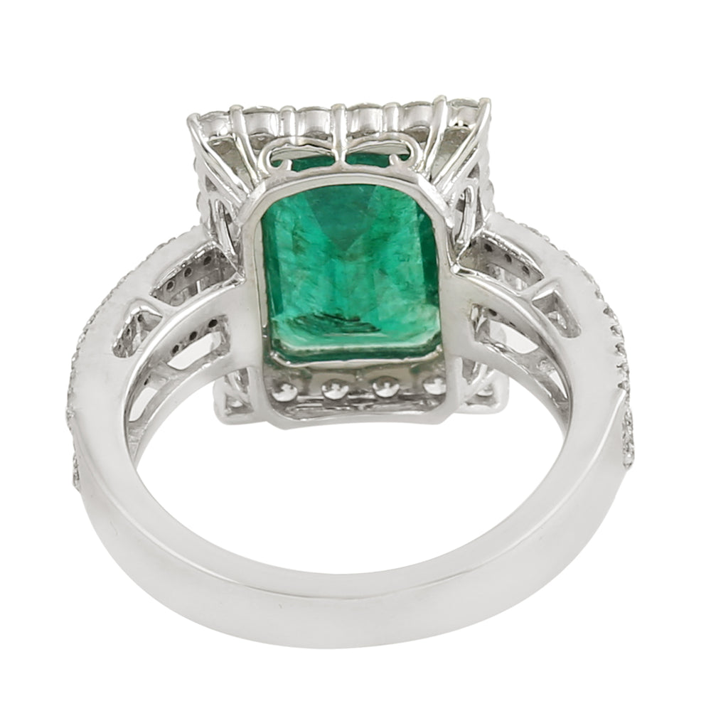 Octagon Emerald Channel Set Baguette Diamond Engagement Ring In White Gold