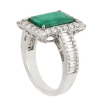 Octagon Emerald Channel Set Baguette Diamond Engagement Ring In White Gold