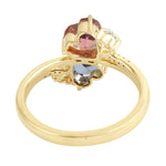 Heart Pink Tourmaline & Tanzanite Prong White Sapphire Pave Diamond Cocktail Ring In Gold